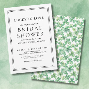 Lucky In Love Green Shamrock Clover Bridal Shower Invitation