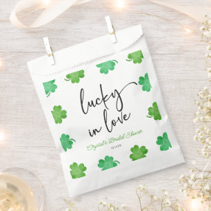 Lucky In Love Green Shamrock Clovers Bridal Shower Favour Bags