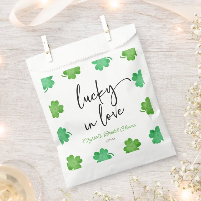 Lucky In Love Green Shamrock Clovers Bridal Shower Favour Bags (Clipped)