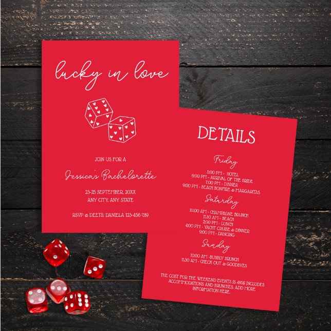 Lucky In Love Hand Drawn Red Bachelorette Weekend Invitation (Lucky In Love Hand Drawn Red Bachelorette Weekend Invitation)