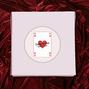 Lucky In Love Heart Playing Card Couples Shower Classic Round Sticker