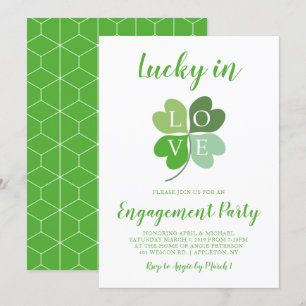 Lucky In Love Heart Shamrock Engagement Party Invitation