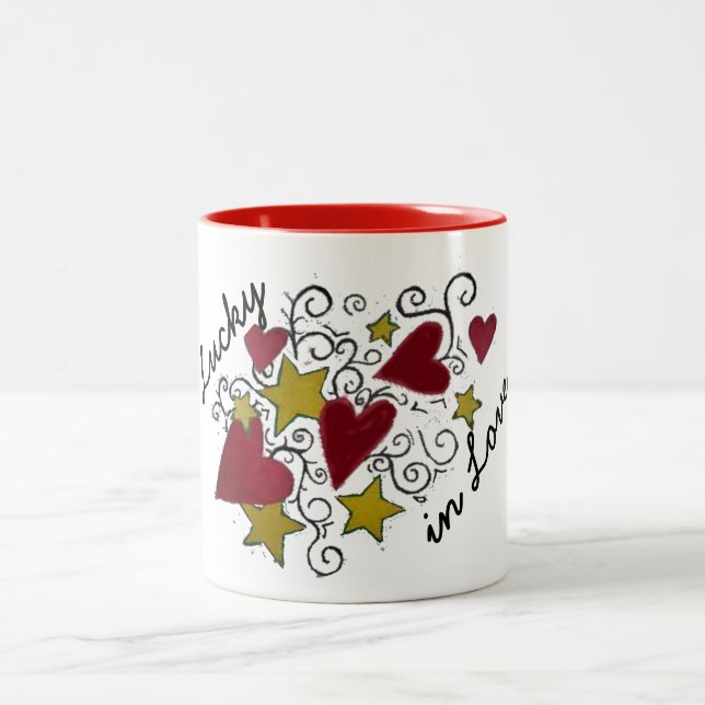 lucky in love Hearts and Stars Valentine's Day Mug (Center)
