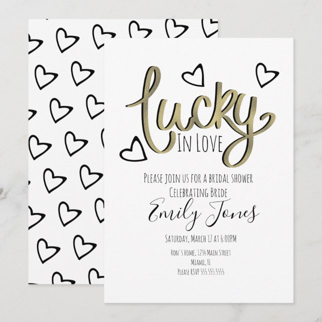 Lucky in Love Hearts Bridal Shower Save The Date (Front/Back)