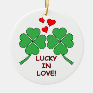 Lucky In Love Hearts Clover Ceramic Tree Decoration
