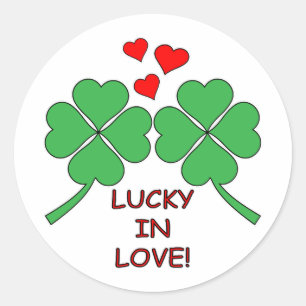 Lucky In Love Hearts Clover Classic Round Sticker