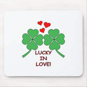Lucky In Love Hearts Clover Mouse Mat