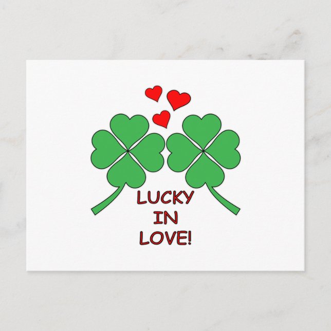 Lucky In Love Hearts Clover Postcard (Front)