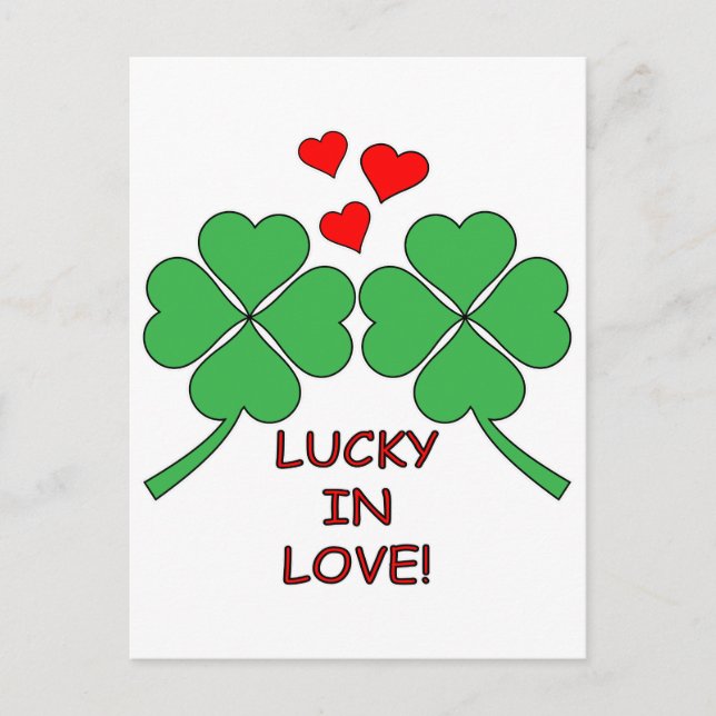 Lucky In Love Hearts Clover Postcard (Front)