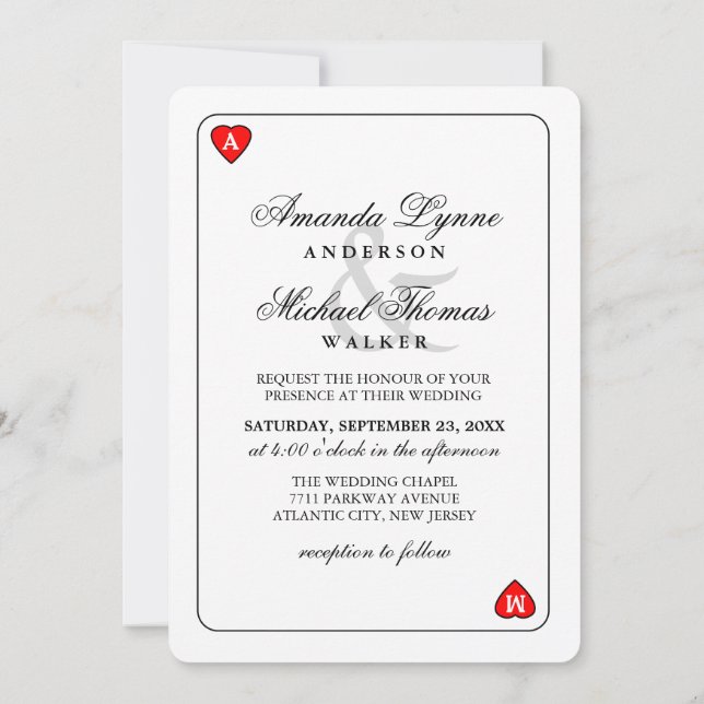 Lucky in Love - Hearts Playing Card Wed Invitation (Back)