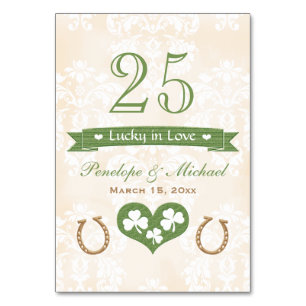 Lucky in Love Horseshoe Shamrock Wedding Number Table Number