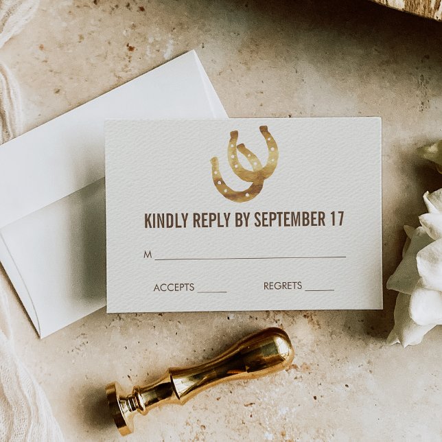 Lucky in Love Horseshoe Wedding RSVP Response Card (Creator Uploaded)