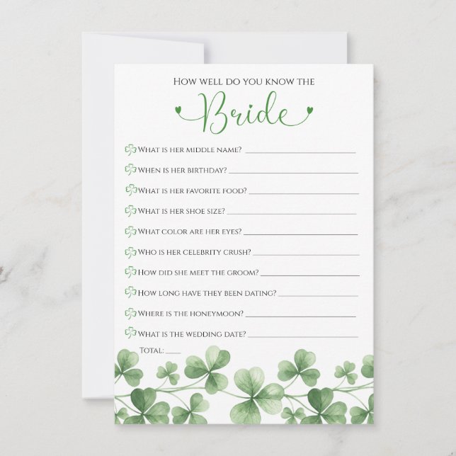 Lucky in Love How Well Do You Know the Bride Game Invitation (Front)