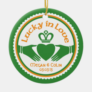 Lucky in Love Irish Claddagh Wedding Anniversary Ceramic Tree Decoration