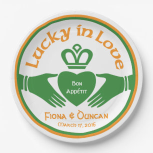 Lucky in Love Irish Claddagh Wedding Paper Plate