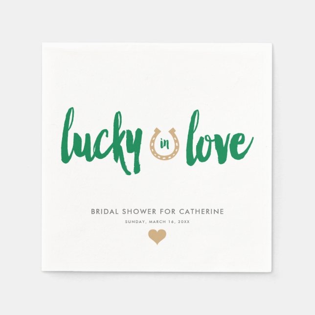 Lucky in Love Irish Horseshoe Bridal Shower Green  Napkin (Front)