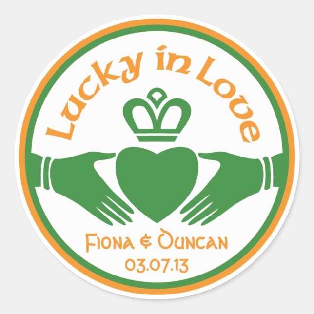 Lucky in Love Irish St Patricks Day Wedding Classic Round Sticker (Front)