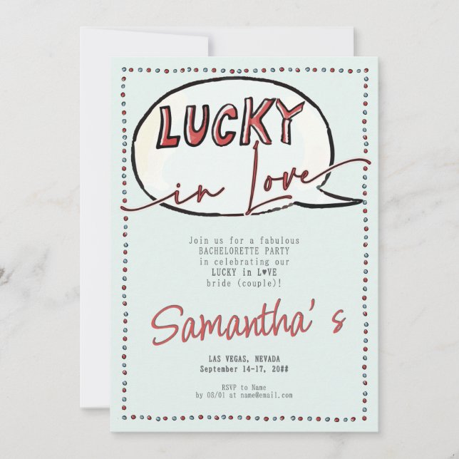 Lucky In Love Las Vegas Casino Modern Bachelorette Invitation (Front)