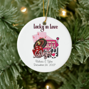 Lucky in Love Las Vegas Elopement Ceramic Tree Decoration