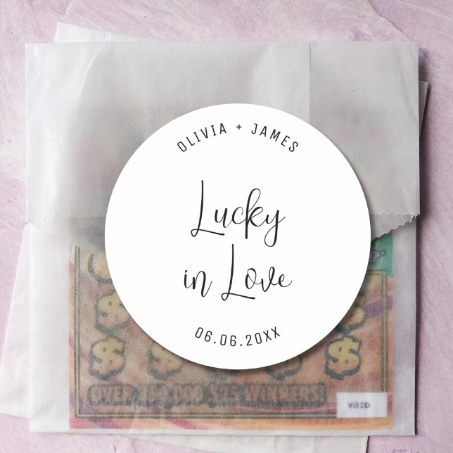 Lucky In Love Lottery Ticket Wedding Favours Classic Round Sticker (Creator Uploaded)