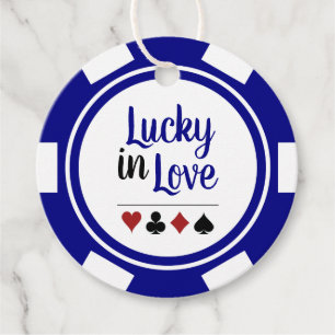 Lucky In Love Navy Blue and White Vegas Wedding Favour Tags