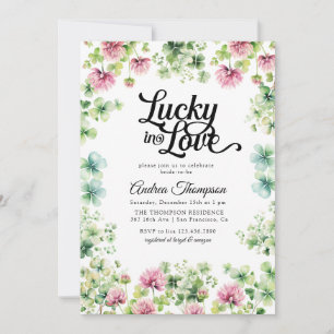 Lucky in Love   Pink Green Bridal Shower Invitation