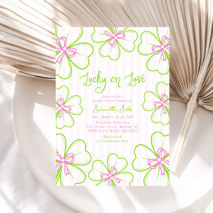 Lucky in Love Pink Green Shamrock Bridal Shower  Invitation