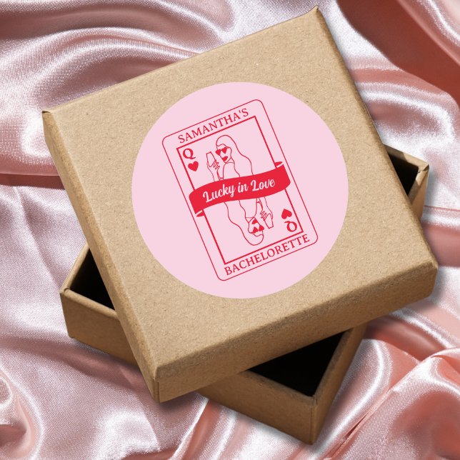 Lucky In Love Pink & Red Bachelorette Favour Classic Round Sticker (Lucky In Love Pink & Red Bachelorette Favor Classic Round Sticker)