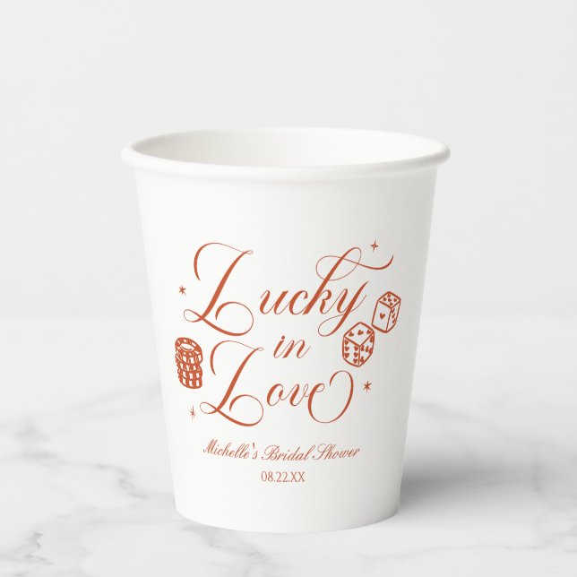 Lucky In Love Playing Card Casino Bridal Shower Paper Cups (Front)