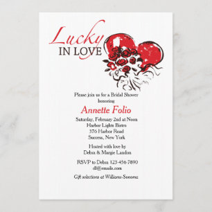 Lucky in Love Red Roses Bridal Shower Invitation