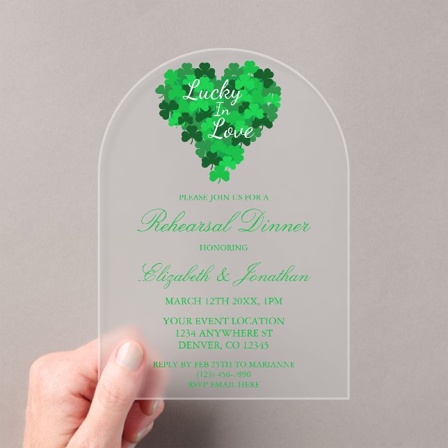 Lucky In Love Rehearsal Dinner Acrylic Invitations (Insitu (Handheld))