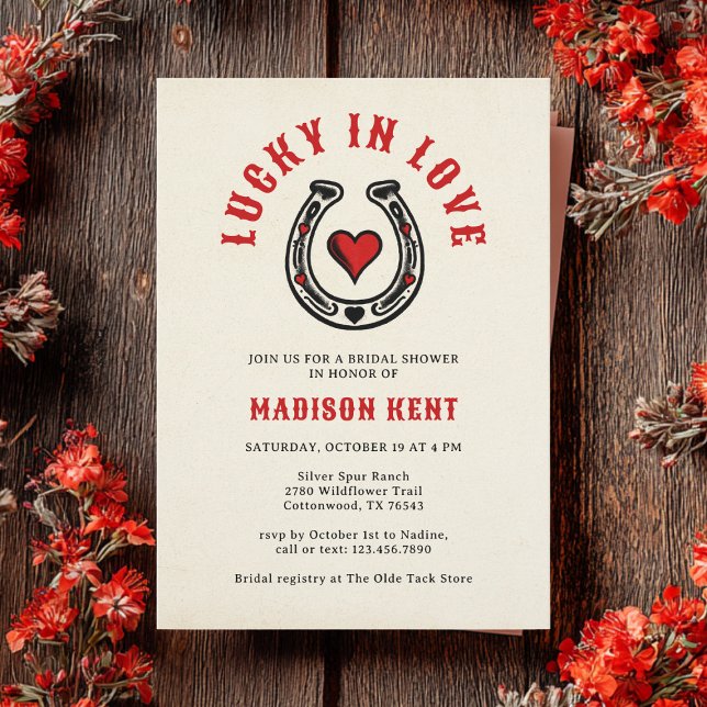 Lucky in Love Retro Horseshoe Bridal Shower Invitation (Creator Uploaded)