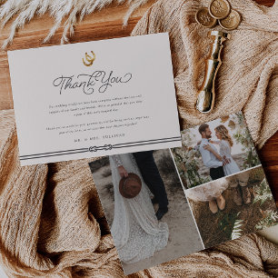 Lucky in Love   Rustic Horseshoes Wedding Photo Thank You Card