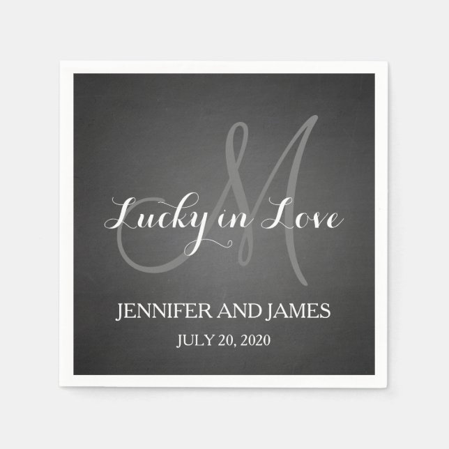 Lucky in Love Rustic Wedding Paper Napkins (Front)