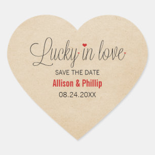 Lucky in Love Save the Date Stickers, Red Heart Sticker
