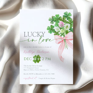 Lucky In Love Shamrock Clover Bow Bridal Shower Invitation