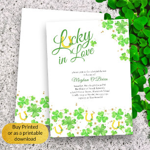 Lucky in Love Shamrock Elegant Bridal Shower Invitation