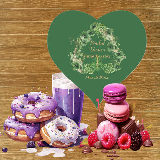 Lucky in Love Shamrock Green Gold Bridal Shower  Heart Sticker