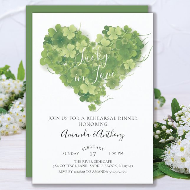 Lucky in Love Shamrock Heart Rehearsal Dinner Invitation (Creator Uploaded)