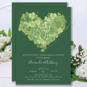 Lucky in Love Shamrock Heart Rehearsal Dinner Invitation