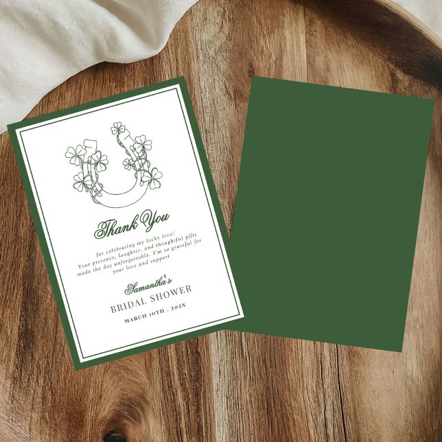 Lucky in Love Shamrock Horseshoe Bridal Shower Thank You Card (Creator Uploaded)