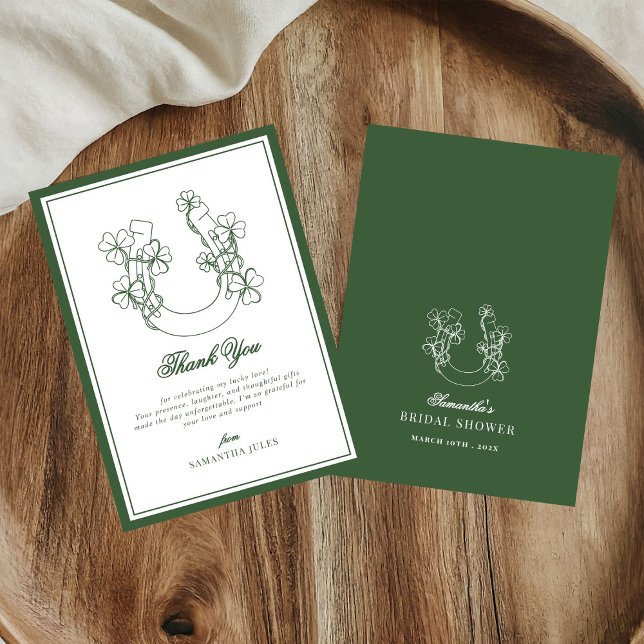 Lucky in Love Shamrock Horseshoe Bridal Shower Thank You Card (Creator Uploaded)