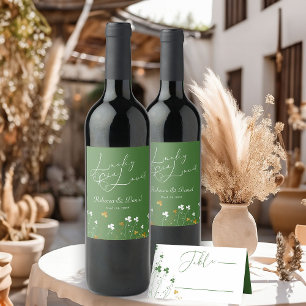 Lucky in Love Shamrock Wildflower Irish Wedding Wine Label