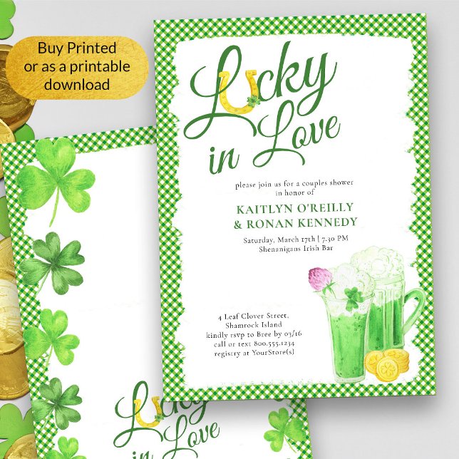 Lucky in Love St Patricks Couples Shower Invitation (Couples Shower St Patricks Theme invitation - available printed or as a printable digital download)