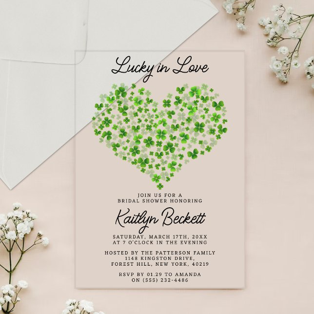 Lucky In Love St. Patrick's Day Bridal Shower Acrylic Invitations (Creator Uploaded)
