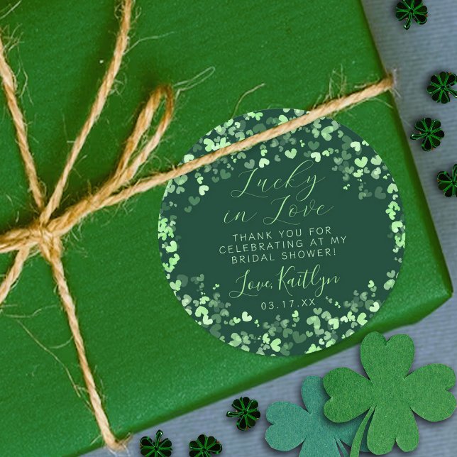 Lucky In Love St. Patrick's Day Bridal Shower Classic Round Sticker (Creator Uploaded)