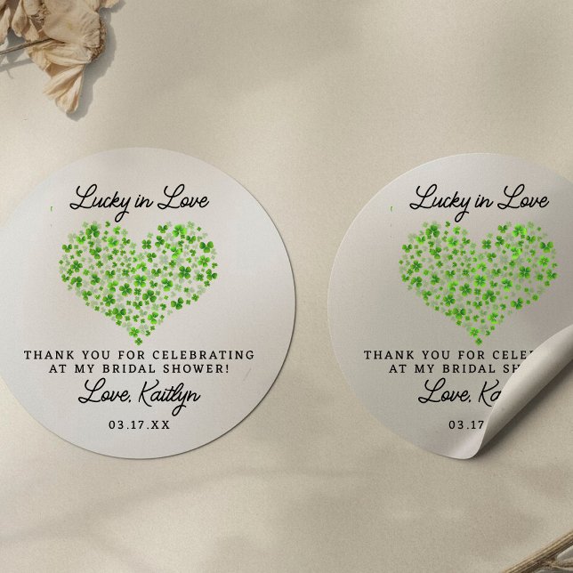 Lucky In Love St. Patrick's Day Bridal Shower Classic Round Sticker (Creator Uploaded)