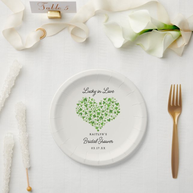 Lucky In Love St. Patrick's Day Bridal Shower Paper Plate (Wedding)