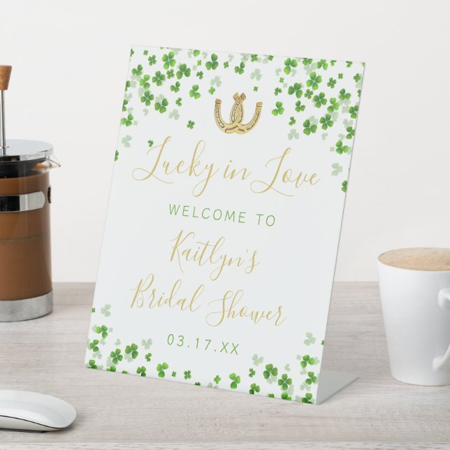 Lucky In Love St. Patrick's Day Bridal Shower Pedestal Sign (In SItu)