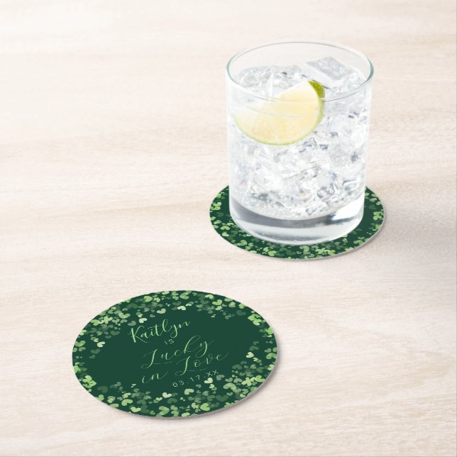 Lucky In Love St. Patrick's Day Bridal Shower Round Paper Coaster (Insitu)